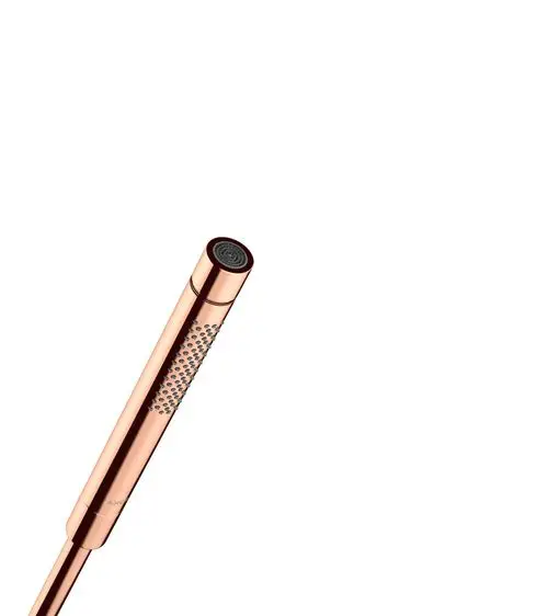 Handbrause mit einem schlanken, runden Kopf und einem polierten Rotgold-Finish. Die Oberflächenstruktur zeigt feine Punkte. Ein Produkt von AXOR.